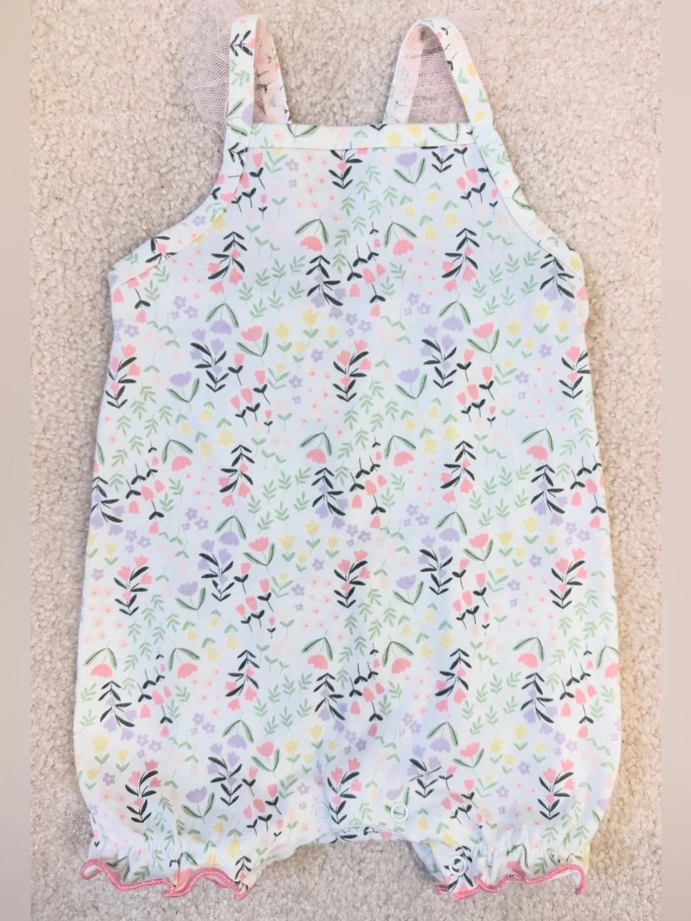 Baby Girl Floral Romper with ruffles and tulle- Brand: Chickpea, Size: 3-6M